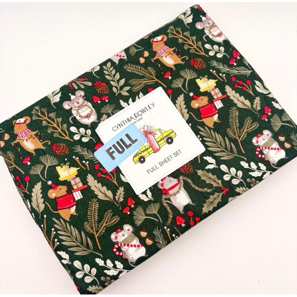 Cynthia Rowley‎ New York Full Sheet Set Holiday Mice Taxi Christmas Whimsical